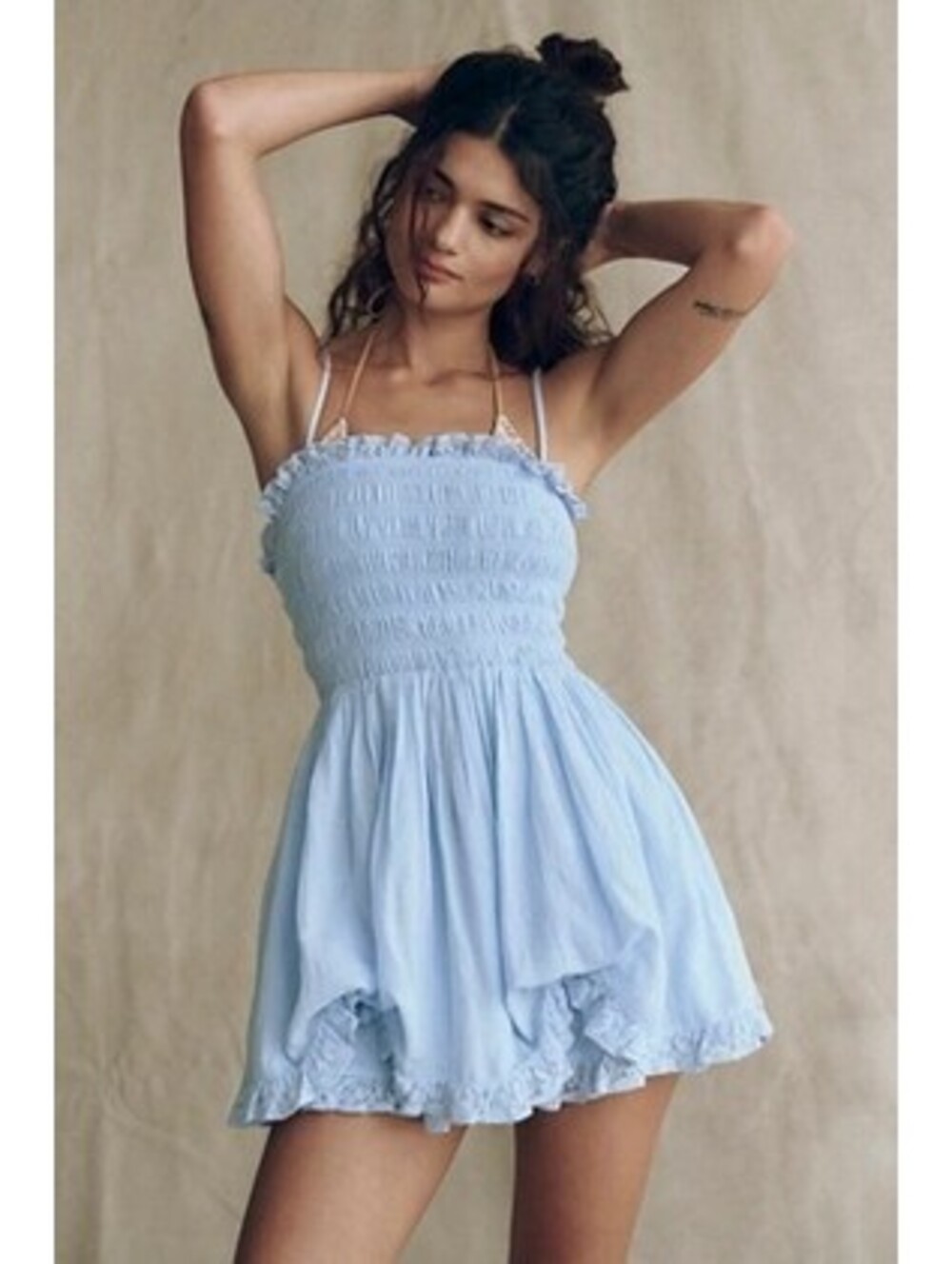 Free People Light Blue Smocked Ruffle Mini Dress Size Small